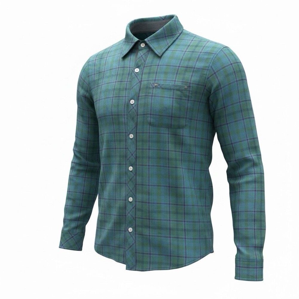 Club Ride Shirt Mens Medium Plaid Blue Cycling Long Sleeve Pearl Snap Vented